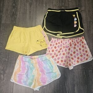 “4pc Girls Shorts Bundle Pokémon Pikachu Pac-Man Tie Dye Strawberry Cute Summer”